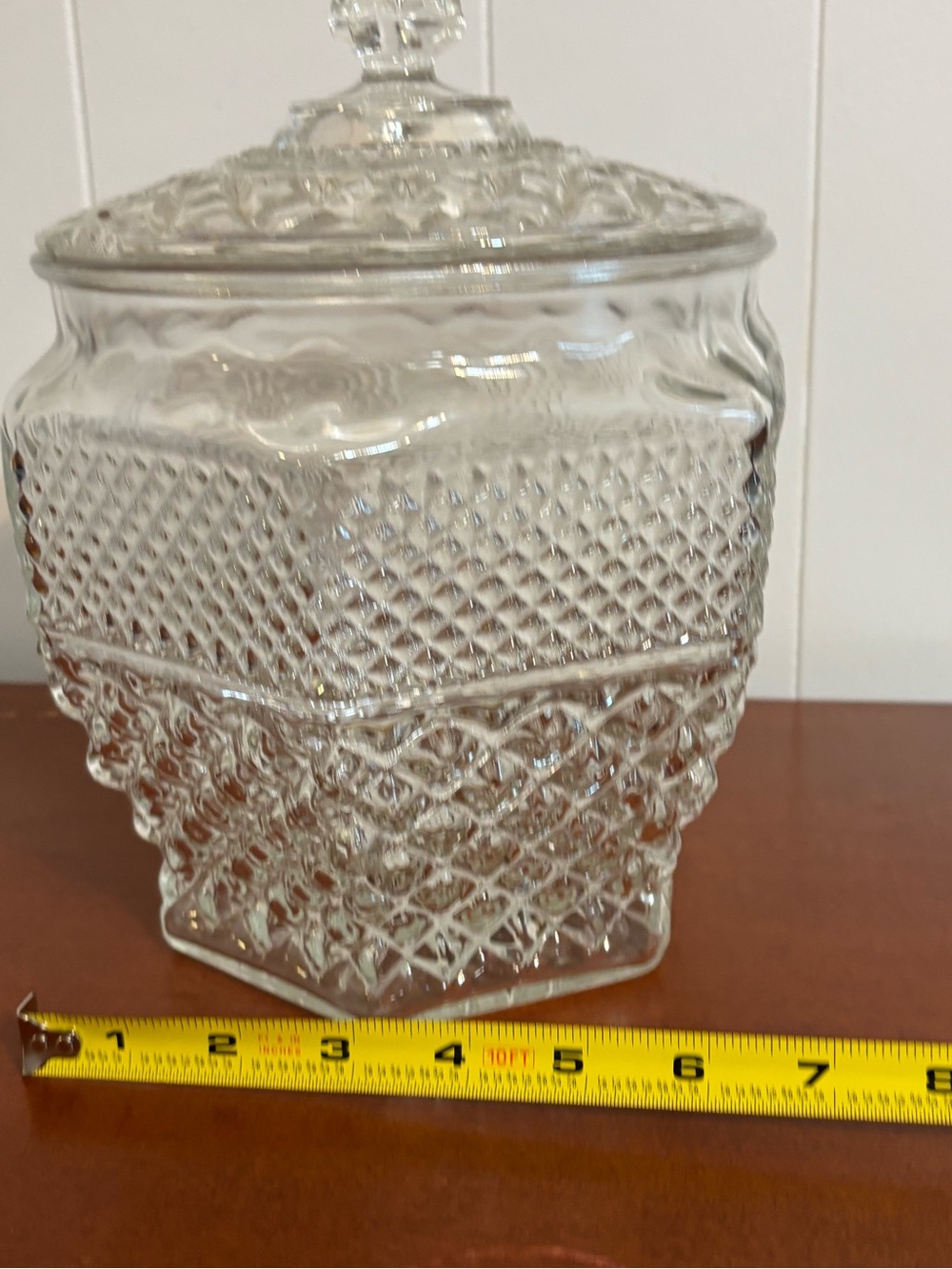 VTG Indiana Glass Diamond Point Hexagon Cookie Jar Lidded Crystal Canister MCM - Picture 3 of 11